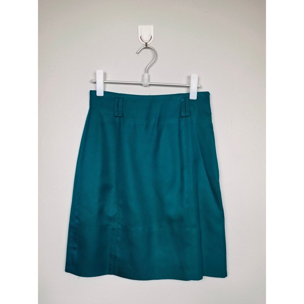 Vintage Linda Allard‎ for Ellen Tracy Teal 100% Silk Pencil Skirt 4